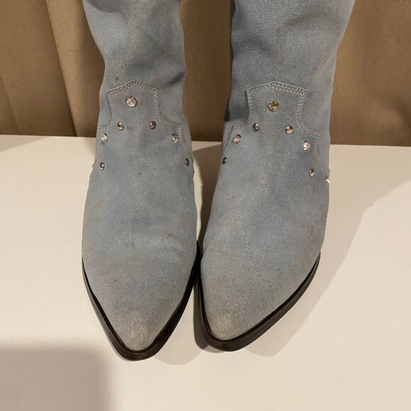 Steve Madden Y2K Light Blue Suede Studded Western Boots - 15" Tall Rodeo Style - Picture 5 of 12
